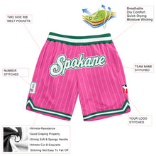 Laden Sie das Bild in den Galerie-Viewer, Custom Pink White Pinstripe White-Kelly Green Authentic Basketball Shorts