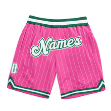 Laden Sie das Bild in den Galerie-Viewer, Custom Pink White Pinstripe White-Kelly Green Authentic Basketball Shorts