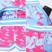 Загрузить изображение в средство просмотра галереи, Custom Pink Light Blue-White 3D Pattern Design Palm Trees Authentic Basketball Shorts