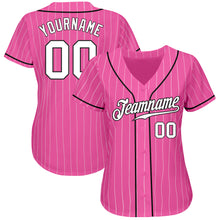 Загрузить изображение в средство просмотра галереи, Custom Pink White Pinstripe White-Black Authentic Baseball Jersey