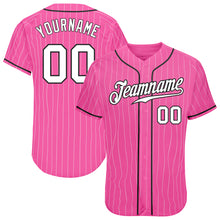 Загрузить изображение в средство просмотра галереи, Custom Pink White Pinstripe White-Black Authentic Baseball Jersey