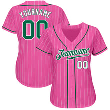 Load image into Gallery viewer, Custom Pink White Pinstripe Kelly Green-White Authentic Baseball Jersey