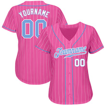 Загрузить изображение в средство просмотра галереи, Custom Pink White Pinstripe Light Blue-White Authentic Baseball Jersey