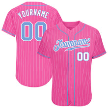 Загрузить изображение в средство просмотра галереи, Custom Pink White Pinstripe Light Blue-White Authentic Baseball Jersey