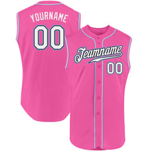 Laden Sie das Bild in den Galerie-Viewer, Custom Pink White-Light Blue Authentic Sleeveless Baseball Jersey