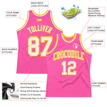 Laden Sie das Bild in den Galerie-Viewer, Custom Pink White-Gold Authentic Throwback Basketball Jersey