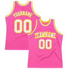 Laden Sie das Bild in den Galerie-Viewer, Custom Pink White-Gold Authentic Throwback Basketball Jersey