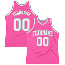 Laden Sie das Bild in den Galerie-Viewer, Custom Pink White-Gray Authentic Throwback Basketball Jersey