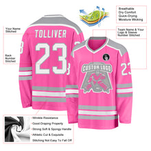 Load image into Gallery viewer, Custom Pink White-Gray Hockey Jersey