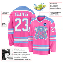 Load image into Gallery viewer, Custom Pink White-Light Blue Hockey Jersey