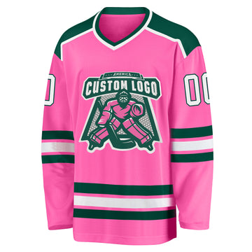 Custom Pink White-Green Hockey Jersey