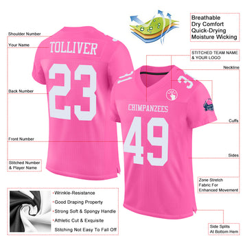 Custom Pink White Mesh Authentic Football Jersey