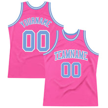 Загрузить изображение в средство просмотра галереи, Custom Pink Light Blue-White Authentic Throwback Basketball Jersey