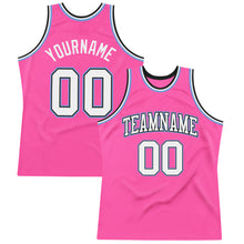 Загрузить изображение в средство просмотра галереи, Custom Pink White Black-Light Blue Authentic Throwback Basketball Jersey