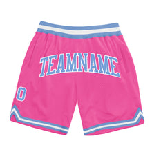 Load image into Gallery viewer, Custom Pink Light Blue-White Authentic Throwback Basketball Shorts