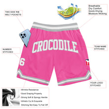 Laden Sie das Bild in den Galerie-Viewer, Custom Pink White-Gray Authentic Throwback Basketball Shorts