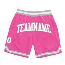 Laden Sie das Bild in den Galerie-Viewer, Custom Pink White-Gray Authentic Throwback Basketball Shorts