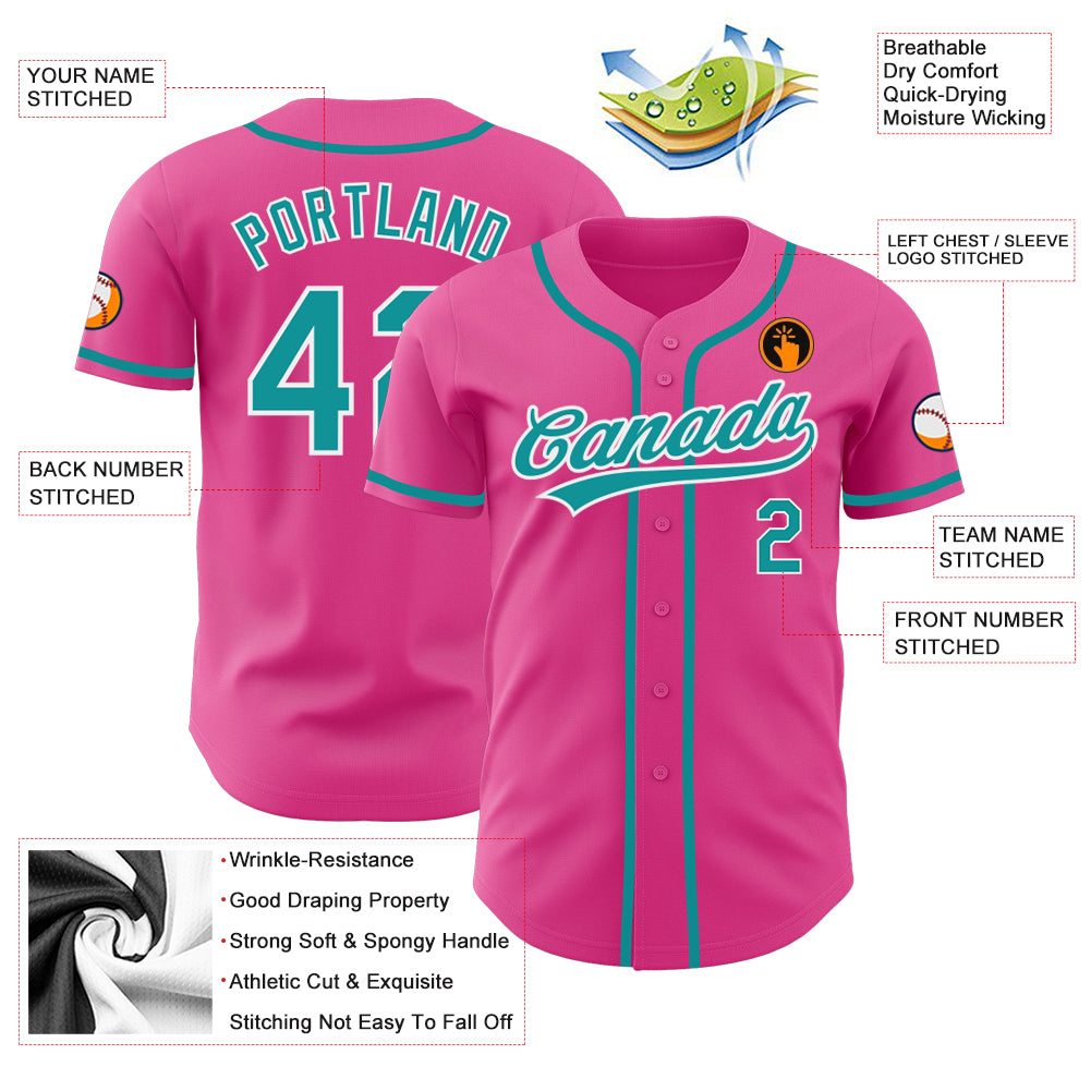 Cheap Custom Pink Teal-White Authentic Baseball Jersey Free