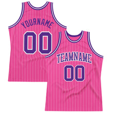Charger l'image dans la galerie, Custom Pink White Pinstripe Purple-White Authentic Basketball Jersey
