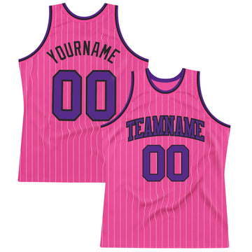 Custom Pink White Pinstripe Purple-Black Authentic Basketball Jersey