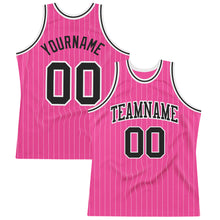Load image into Gallery viewer, Custom Pink White Pinstripe Black-White Authentic Basketball Jersey