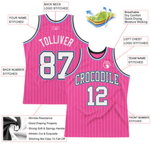 Laden Sie das Bild in den Galerie-Viewer, Custom Pink White Pinstripe White Black-Light Blue Authentic Basketball Jersey