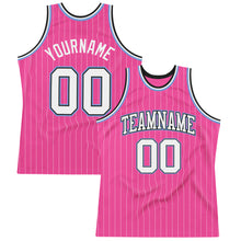 Laden Sie das Bild in den Galerie-Viewer, Custom Pink White Pinstripe White Black-Light Blue Authentic Basketball Jersey