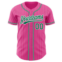 Load image into Gallery viewer, Custom Pink White Pinstripe Kelly Green Authentic Baseball Jersey