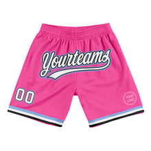 Load image into Gallery viewer, Custom Pink White Black-Light Blue Authentic Throwback Basketball Shorts
