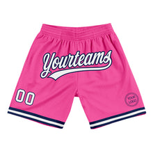 Load image into Gallery viewer, Custom Pink White-Navy Authentic Throwback Basketball Shorts