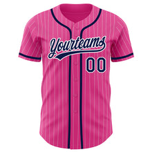 Charger l'image dans la galerie, Custom Pink White Pinstripe Navy Authentic Baseball Jersey
