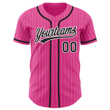 Загрузить изображение в средство просмотра галереи, Custom Pink White Pinstripe Black Authentic Baseball Jersey