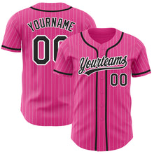 Загрузить изображение в средство просмотра галереи, Custom Pink White Pinstripe Black Authentic Baseball Jersey