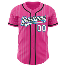 Загрузить изображение в средство просмотра галереи, Custom Pink White Pinstripe Sky Blue Authentic Baseball Jersey