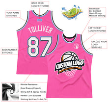 Загрузить изображение в средство просмотра галереи, Custom Pink White Black-Light Blue Authentic Throwback Basketball Jersey
