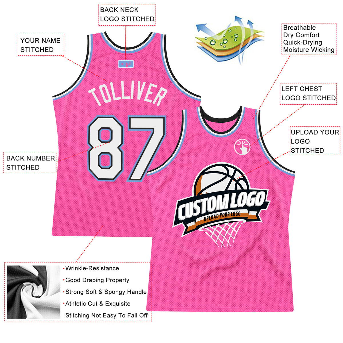 Custom Reversible Double Side Basketball Jersey Pink Black
