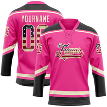 Загрузить изображение в средство просмотра галереи, Custom Pink Vintage USA Flag Black-Cream Hockey Lace Neck Jersey