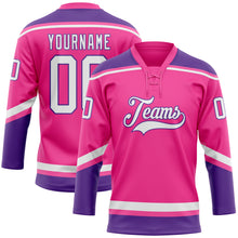 Загрузить изображение в средство просмотра галереи, Custom Pink White-Purple Hockey Lace Neck Jersey