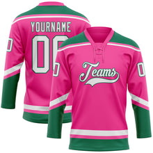 Загрузить изображение в средство просмотра галереи, Custom Pink White-Kelly Green Hockey Lace Neck Jersey