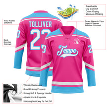 Charger l'image dans la galerie, Custom Pink White-Sky Blue Hockey Lace Neck Jersey