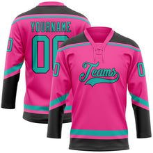 Charger l'image dans la galerie, Custom Pink Aqua-Black Hockey Lace Neck Jersey