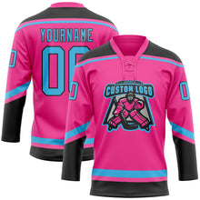 Charger l'image dans la galerie, Custom Pink Sky Blue-Black Hockey Lace Neck Jersey