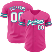 Charger l'image dans la galerie, Custom Pink White-Teal Authentic Baseball Jersey