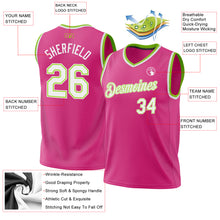 Laden Sie das Bild in den Galerie-Viewer, Custom Pink White-Neon Green Authentic Throwback Basketball Jersey