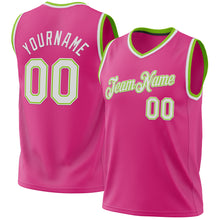 Laden Sie das Bild in den Galerie-Viewer, Custom Pink White-Neon Green Authentic Throwback Basketball Jersey