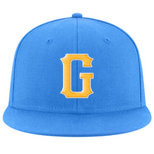 Laden Sie das Bild in den Galerie-Viewer, Custom Powder Blue Gold-White Stitched Adjustable Snapback Hat