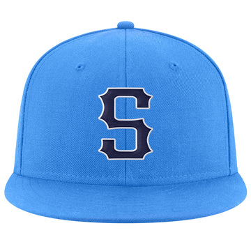 Custom Powder Blue Navy-White Stitched Adjustable Snapback Hat