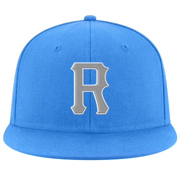 Custom Powder Blue Gray-White Stitched Adjustable Snapback Hat