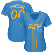 Load image into Gallery viewer, Custom Powder Blue Gold-White Authentic Baseball Jersey