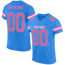 Laden Sie das Bild in den Galerie-Viewer, Custom Powder Blue Pink-Black Mesh Authentic Football Jersey